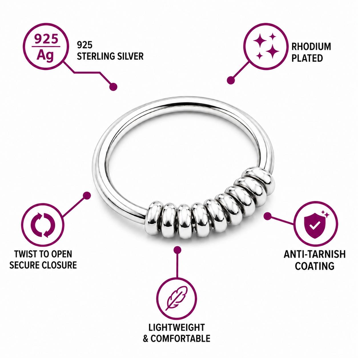 925 Sterling Silver Beaded Open Cuff Ring - Image 4